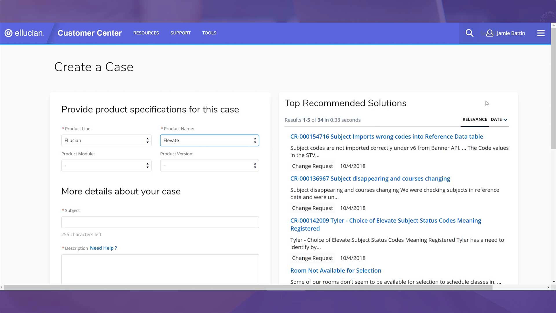 Screenshot Customer Center Cases