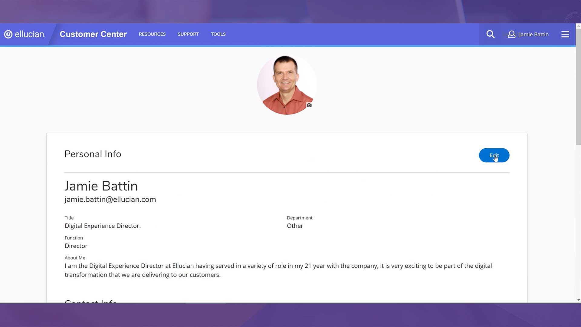 Screenshot Customer Center Profile