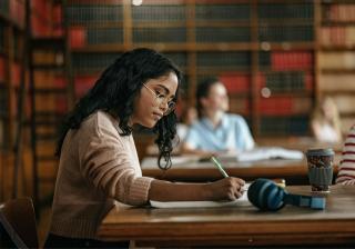 Student studying in the library.