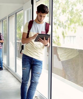 Student looking at tablet