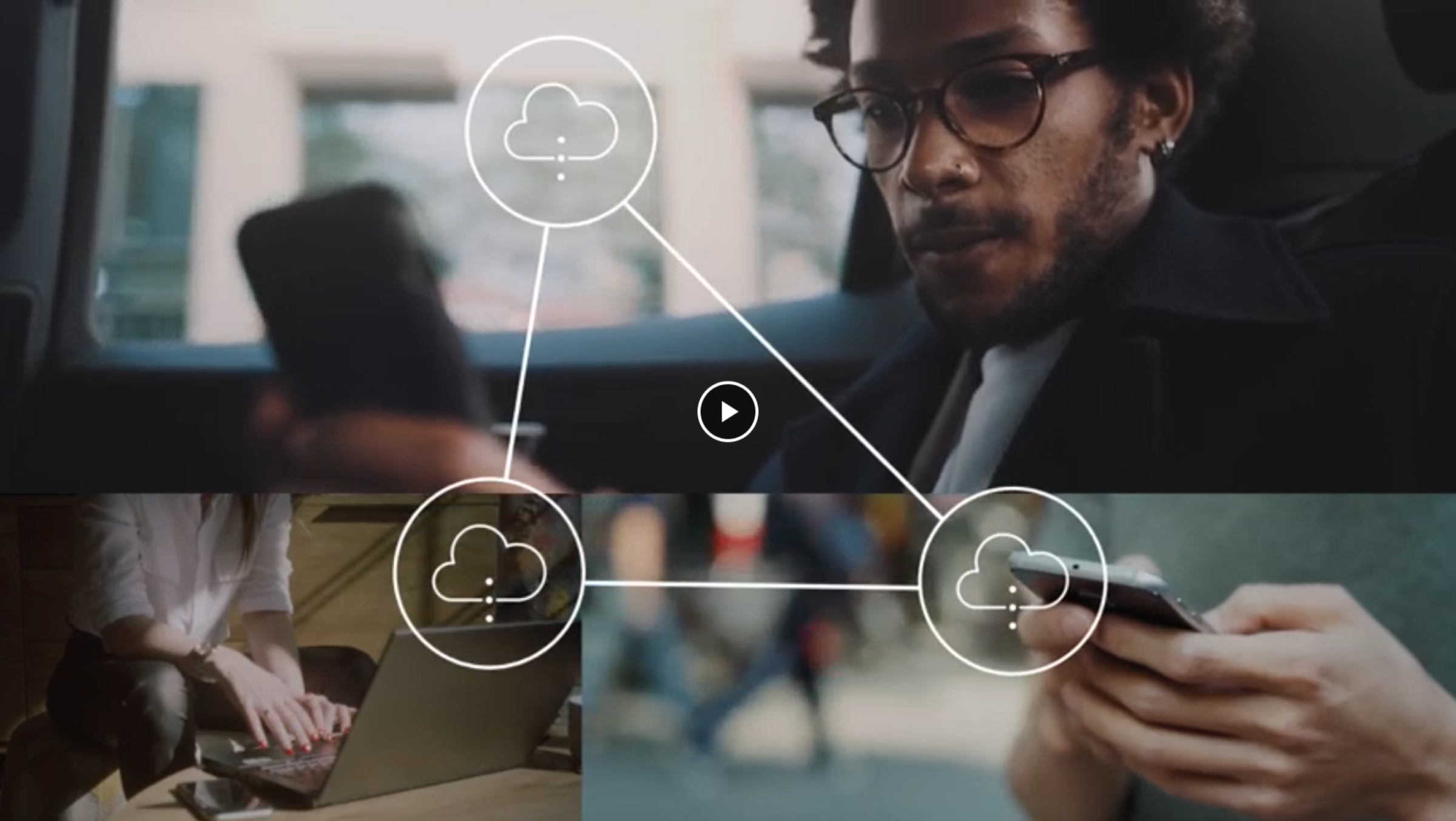 Cloud graphics overlayed on people using technology devices
