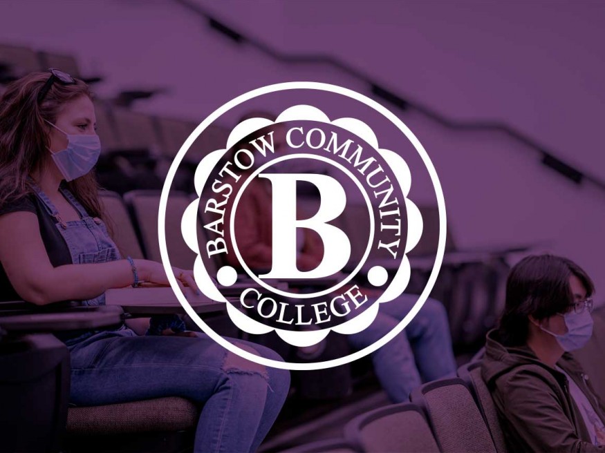 Barstow Community College logo with purple background
